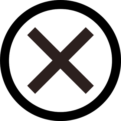 A simple black circle with a dark brown cross inside, resembling an X mark on a white background.